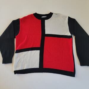 Vintage Alfred Dunner Women's Large Geometric Sweater Red White Black